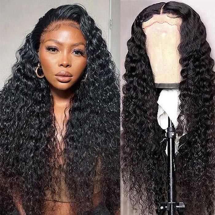 Pre Cut 13x4 Frontal Wigs Human Hair Pre Plucked Deep Wave  Natural Black Pre Everything Wig - Image 4