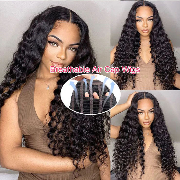 Pre Cut 13x4 Frontal Wigs Human Hair Pre Plucked Deep Wave  Natural Black Pre Everything Wig - Image 5