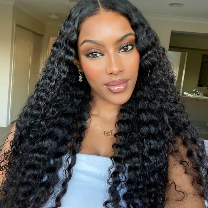 Pre Cut 13x4 Frontal Wigs Human Hair Pre Plucked Deep Wave  Natural Black Pre Everything Wig - Image 6