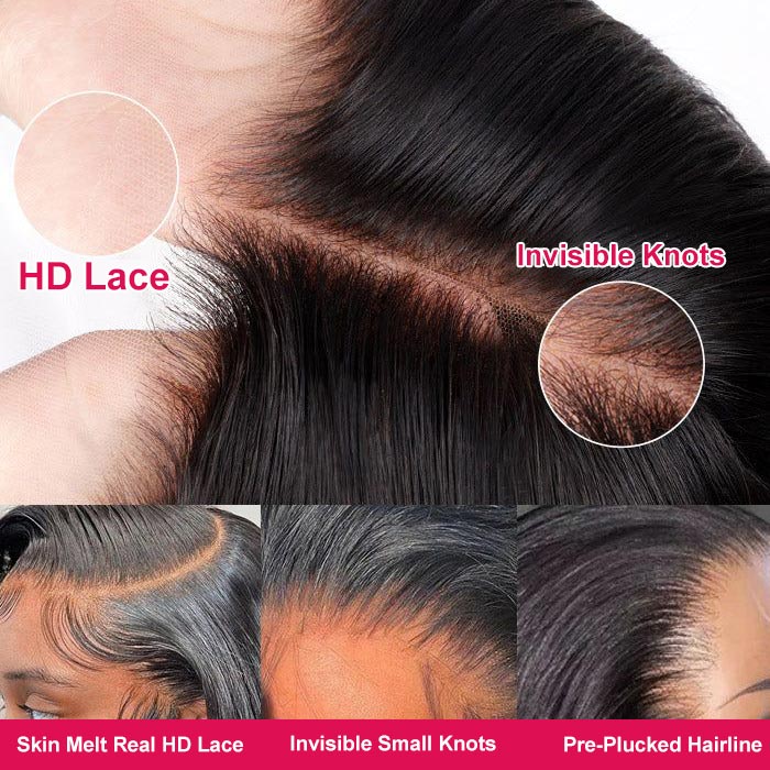Pre Cut 13x4 Frontal Wigs Human Hair Pre Plucked Deep Wave  Natural Black Pre Everything Wig - Image 8