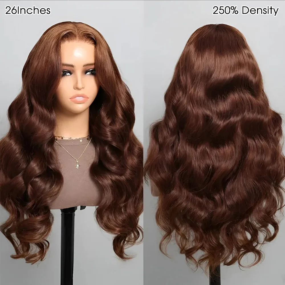 13x6 Glueless Chocolate Brown Layered Cut Face Framing Body Wave With Drawstring 100% Human Hair Wig - Image 4