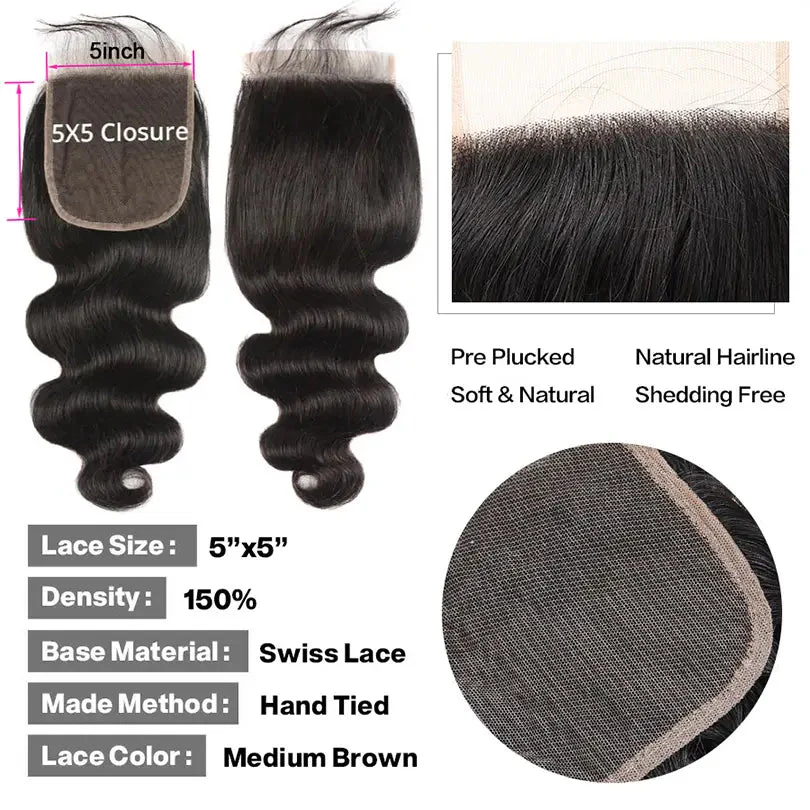 Body Wave Hair Bundles With Closure Virgin Huaman Hair Bundles And 4x4 Closure - Image 5