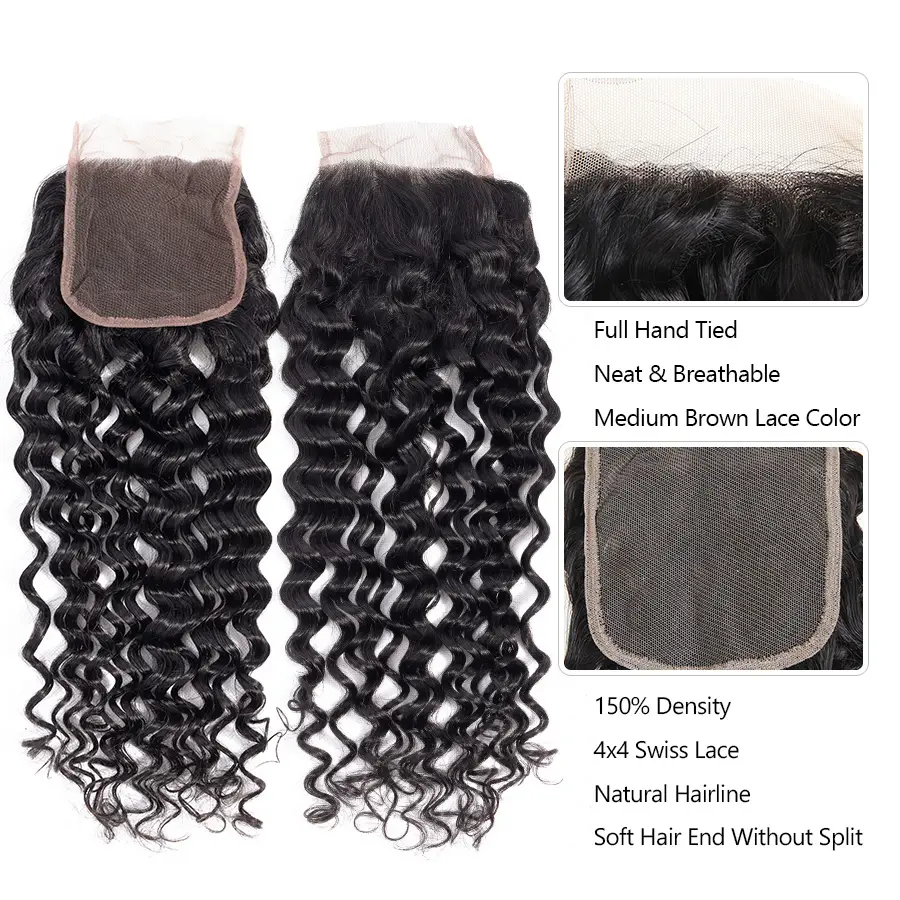 Water Wave 3 Bundles Hair Weft With 4x4 Lace Closure Virgin Human Hair - Image 6