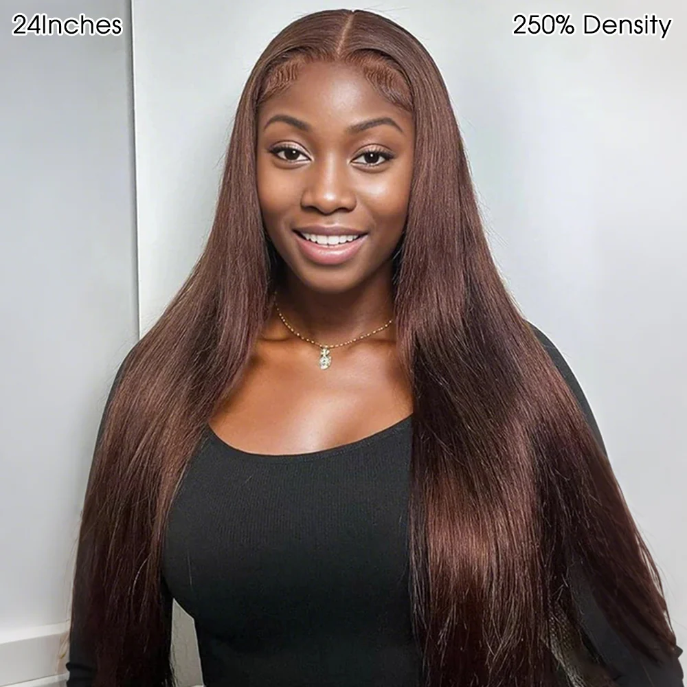 #4 Chocolate Brown Straight 13×6 HD Lace Full Frontal Wig Pull & Go Glueless Wig Versatile Styles - Image 5