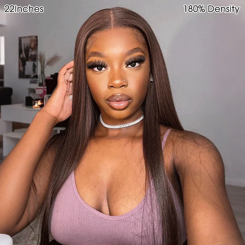 #4 Chocolate Brown Straight 13×6 HD Lace Full Frontal Wig Pull & Go Glueless Wig Versatile Styles - Image 6