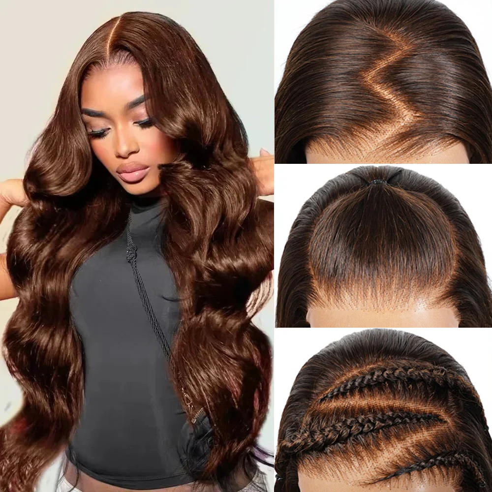 Pizazz New 4# Chocolate Brown  13x6 Drawstring Human Hair Wigs Invisi-Drawstring Pre-Everything Pre Plucked Hairline 180% Density - Image 5