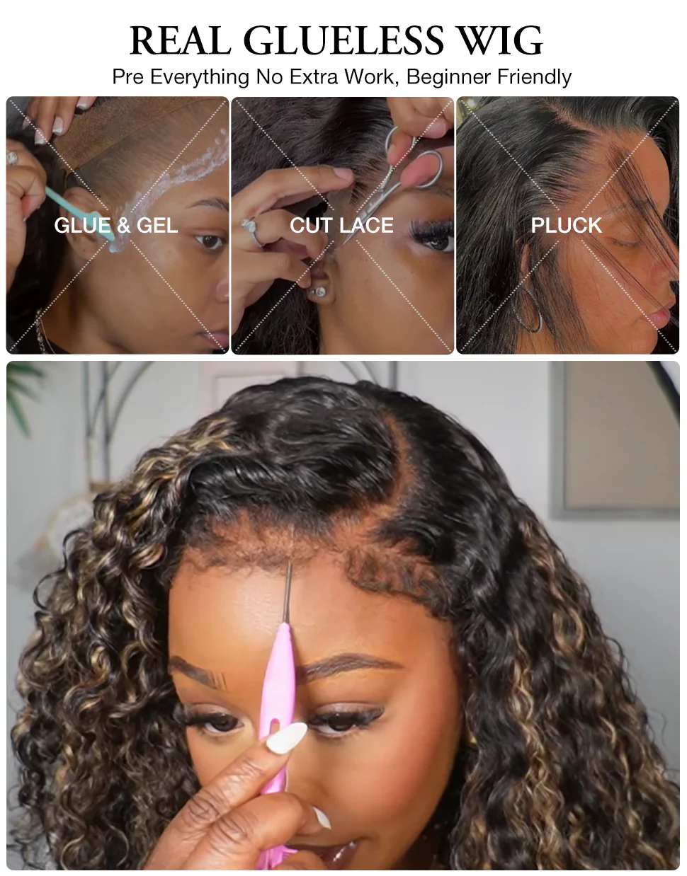 4C Curly Edges Jerry Curly Human Hair Wig M1B/27 Balayage Highlight Glueless Pre Plucked - Image 13