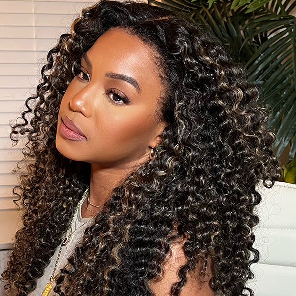 4C Curly Edges Jerry Curly Human Hair Wig M1B/27 Balayage Highlight Glueless Pre Plucked - Image 3