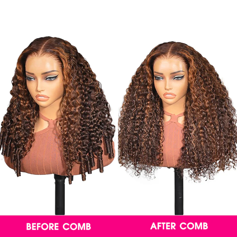 P4/30 Highlight Burmese Curly Glueless 13x6 Full Pull Go Lace Front Pre-Everything Human Hair Wig - Image 3