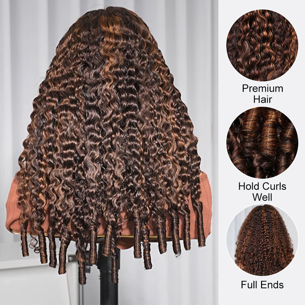 P4/30 Highlight Burmese Curly Glueless 13x6 Full Pull Go Lace Front Pre-Everything Human Hair Wig - Image 4