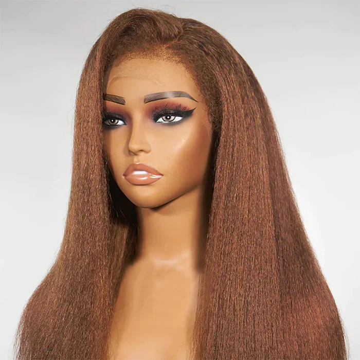 Auburn Copper Kinky Straight Glueless 360 HD Lace Wig  | 4C Edges Bleached Knots Human Hair - Image 3