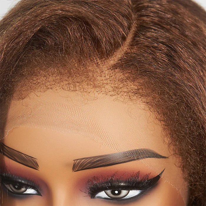 Auburn Copper Kinky Straight Glueless 360 HD Lace Wig  | 4C Edges Bleached Knots Human Hair - Image 4