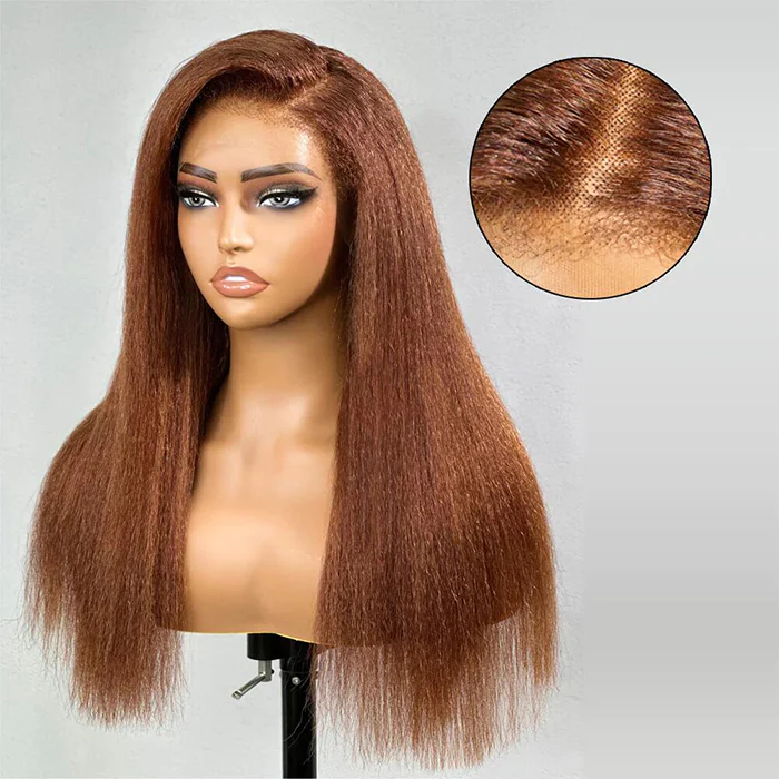 Auburn Copper Kinky Straight Glueless 360 HD Lace Wig  | 4C Edges Bleached Knots Human Hair - Image 5