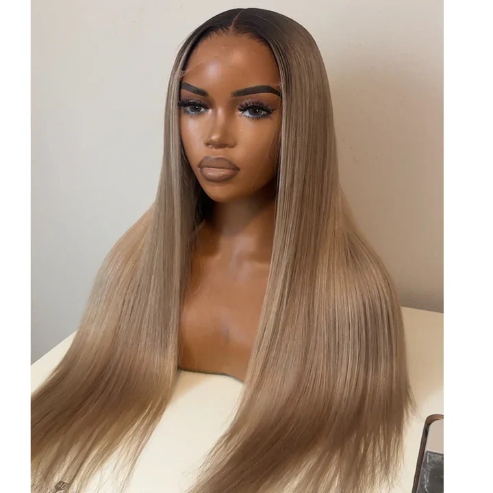 Ash Blonde Mixed Dirty Blonde With Dark Roots 13x6 HD Glueless Human Hair Wigs - Image 3