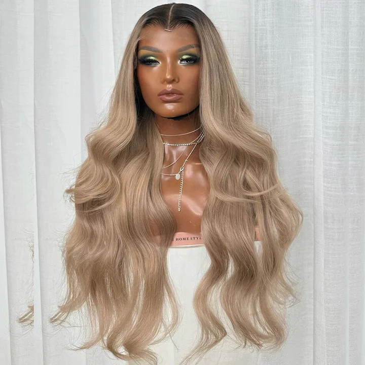 Ash Blonde Mixed Dirty Blonde With Dark Roots 13x6 HD Glueless Human Hair Wigs - Image 4