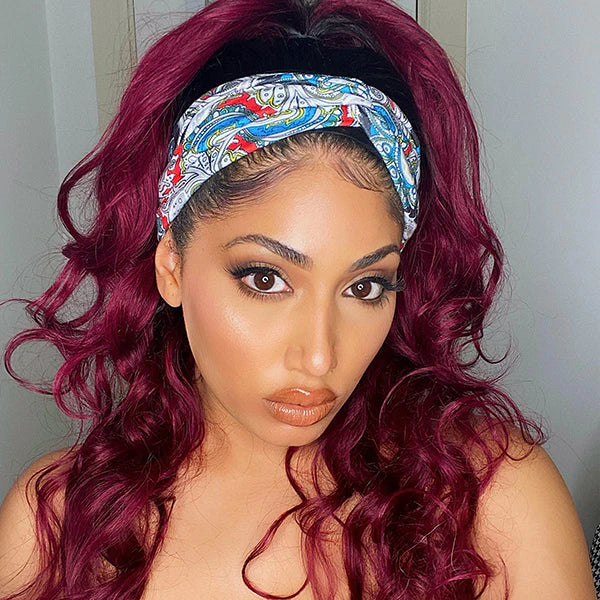 Body Wave 99J Burgundy Color Headband Wigs Virgin Human Hair - Image 5