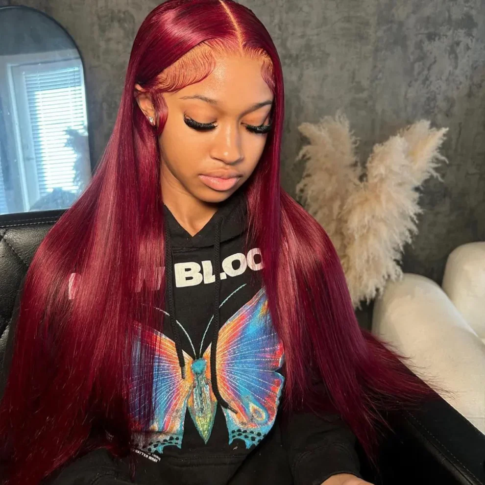 Burgundy 99J Color Straight Hair Wear Go 13x6 Glueless Pre-Cut Drawstring Wig - Image 4