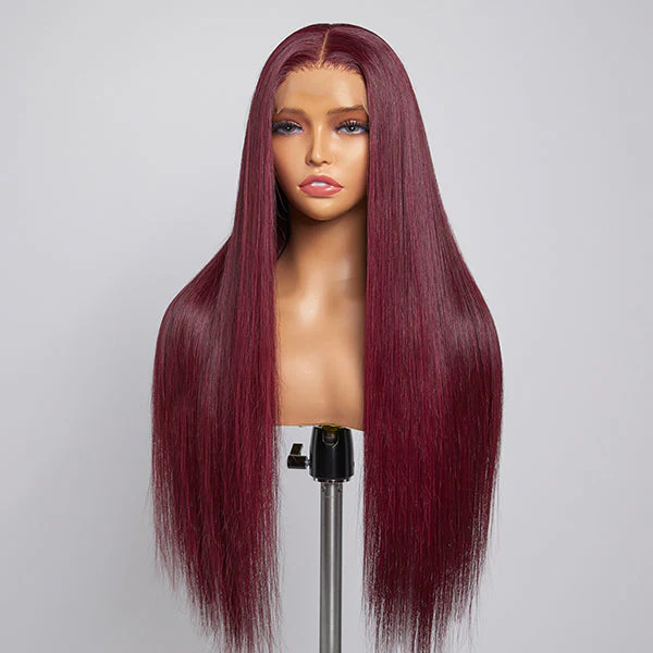Burgundy 99J Color Straight Hair Wear Go 13x6 Glueless Pre-Cut Drawstring Wig - Image 7