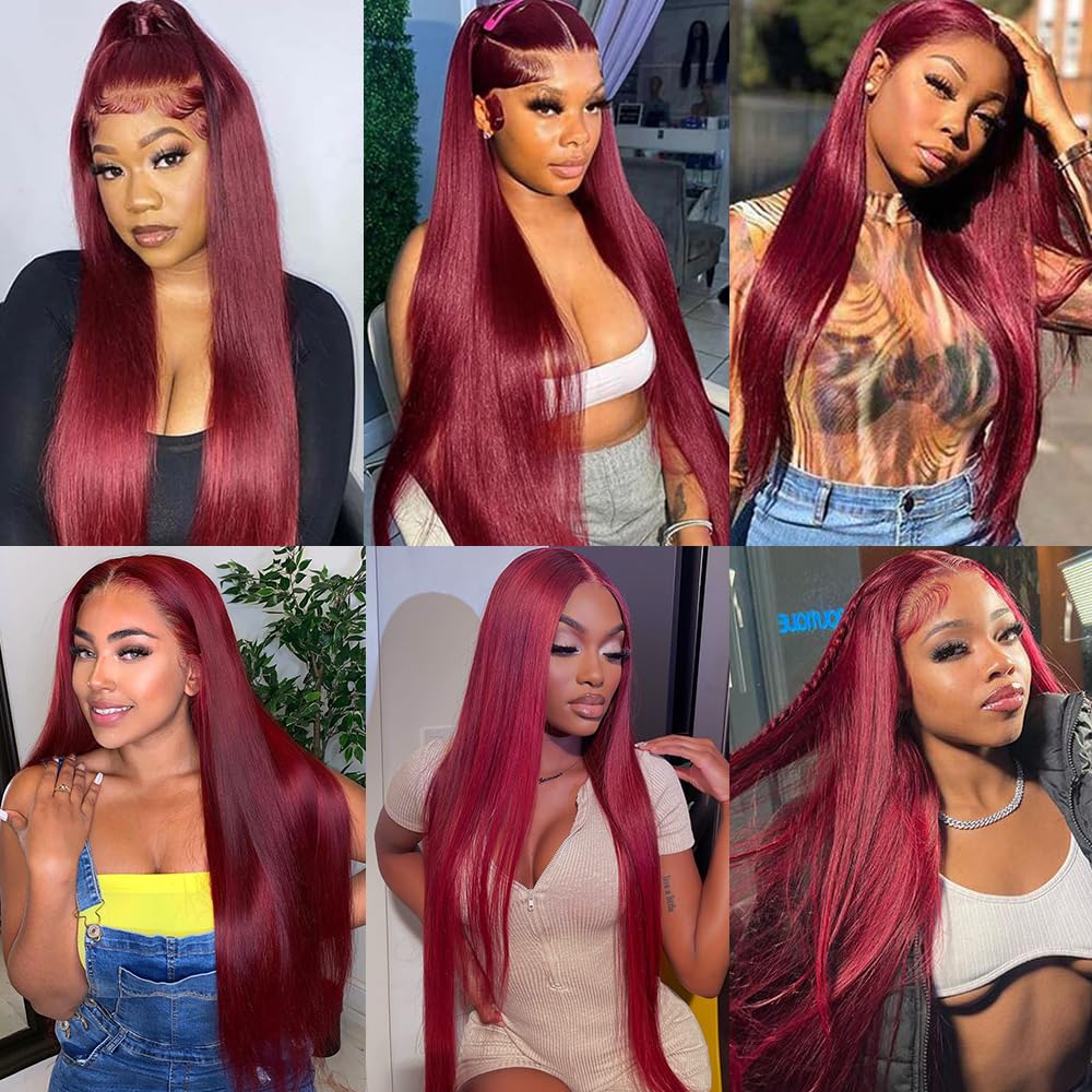 Burgundy 99J Color Straight Hair Wear Go 13x6 Glueless Pre-Cut Drawstring Wig - Image 8
