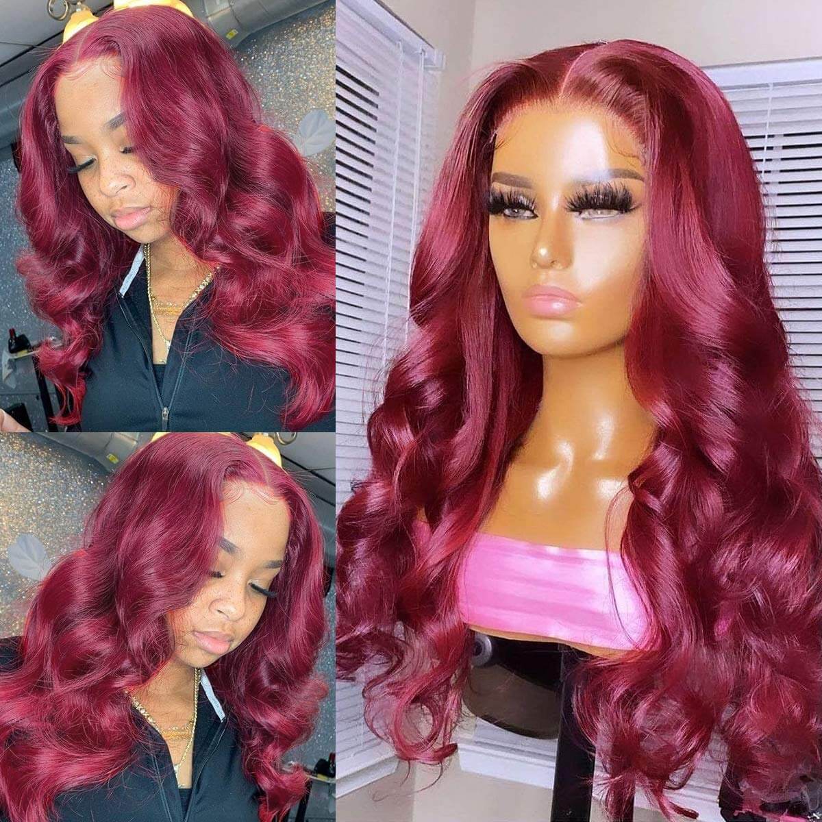 99J Burgundy Colored Human Hair 5x5/13x6 HD Lace Closure Wigs Straight & Body Wave | Burgundy Bombshell - Image 5