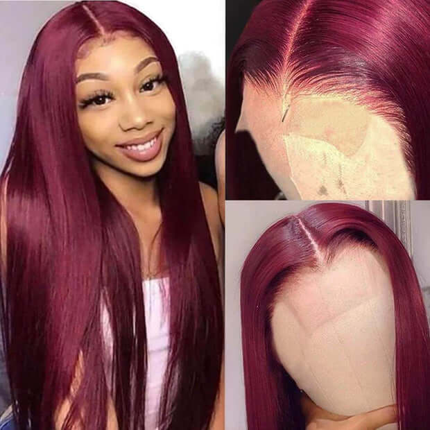 99J Burgundy Colored Human Hair 5x5/13x6 HD Lace Closure Wigs Straight & Body Wave | Burgundy Bombshell - Image 7