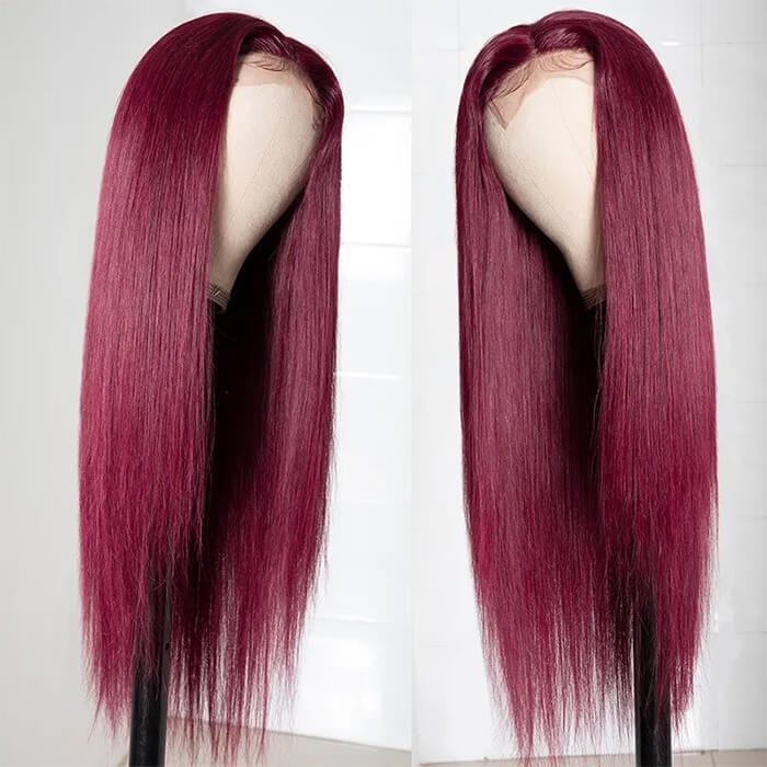 99J Burgundy Colored Human Hair 5x5/13x6 HD Lace Closure Wigs Straight & Body Wave | Burgundy Bombshell - Image 8