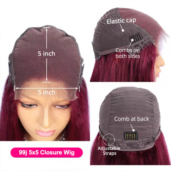 99J Burgundy Colored Human Hair 5x5/13x6 HD Lace Closure Wigs Straight & Body Wave | Burgundy Bombshell - Image 9