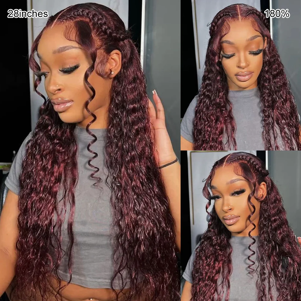 Dark Burgundy 13×6 Deep Wave Hd Lace Frontal Wigs Pre-everything Glueless HD Lace Drawstring Wigs - Image 3