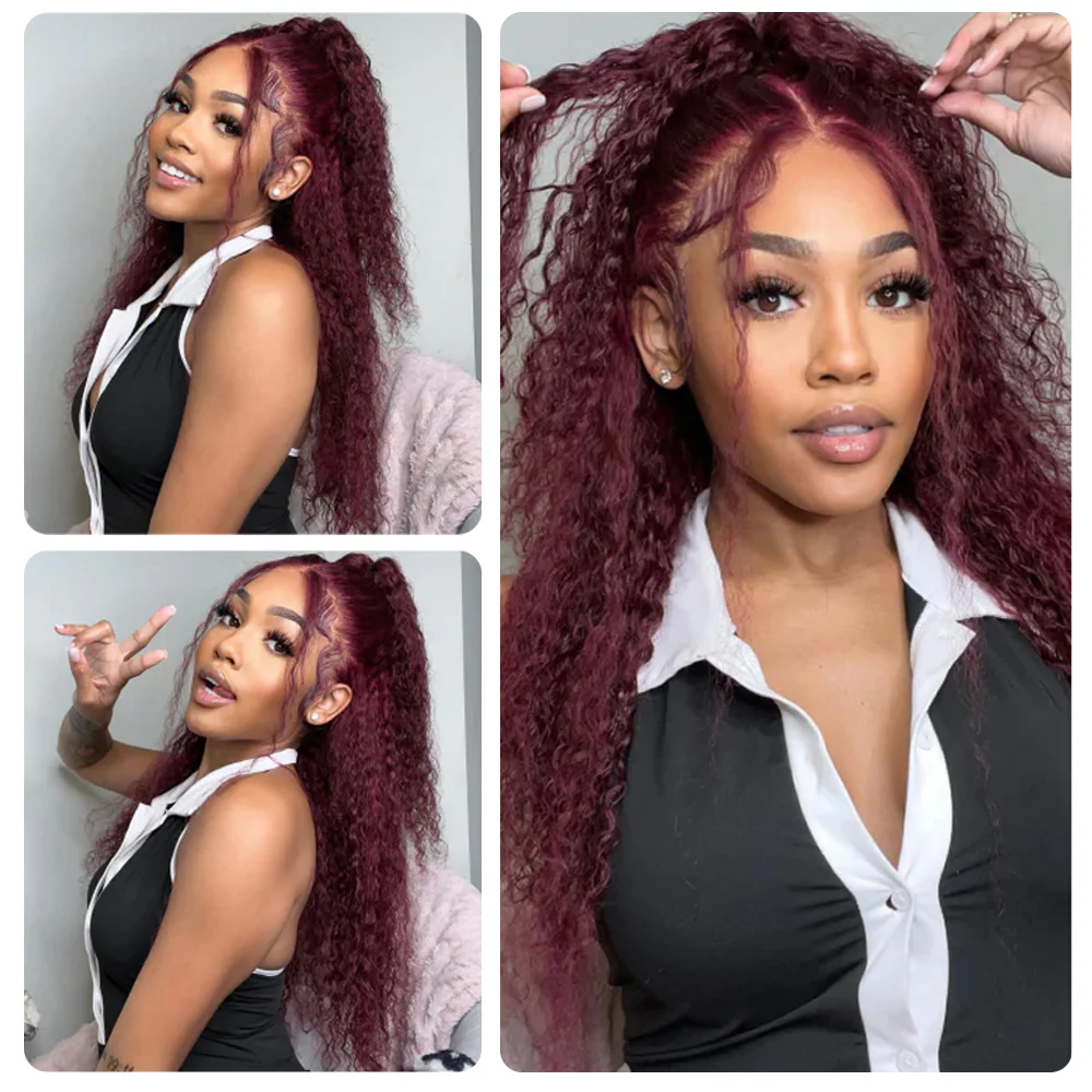 Dark Burgundy 13×6 Deep Wave Hd Lace Frontal Wigs Pre-everything Glueless HD Lace Drawstring Wigs - Image 4
