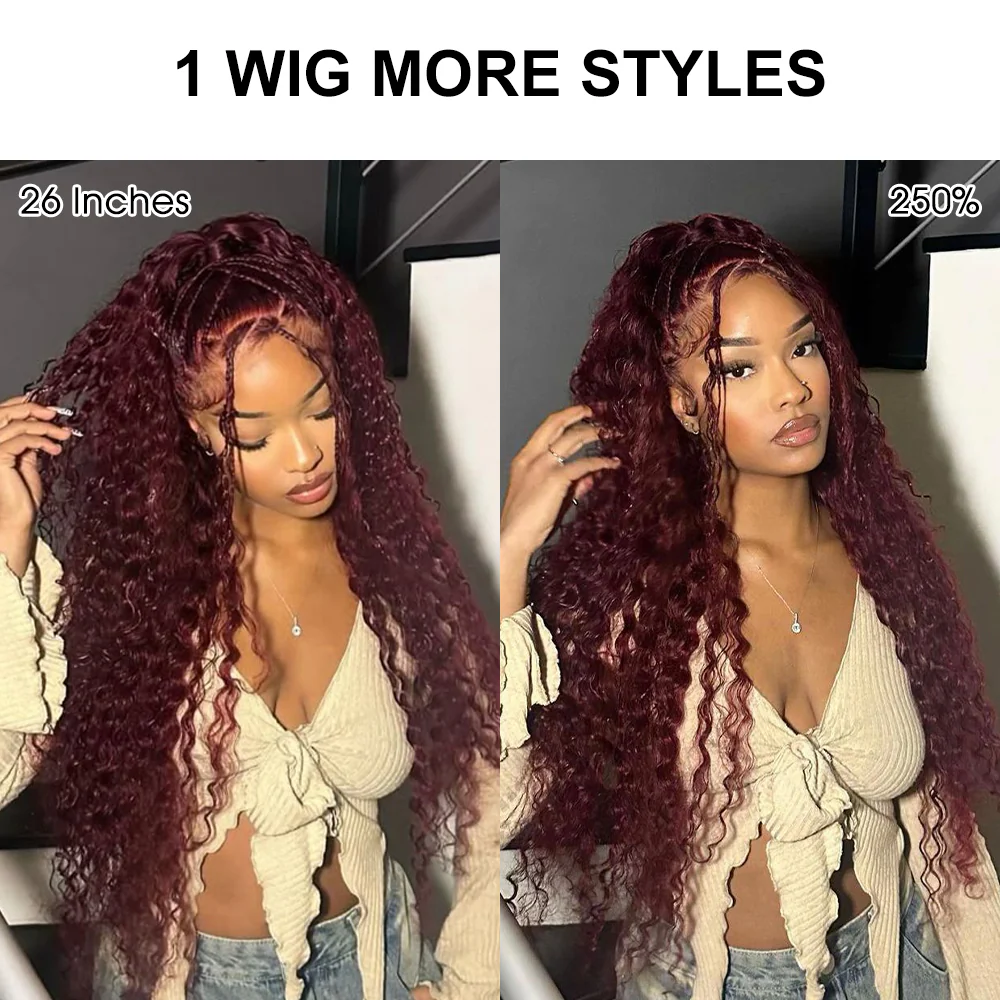 Dark Burgundy 13×6 Deep Wave Hd Lace Frontal Wigs Pre-everything Glueless HD Lace Drawstring Wigs - Image 7