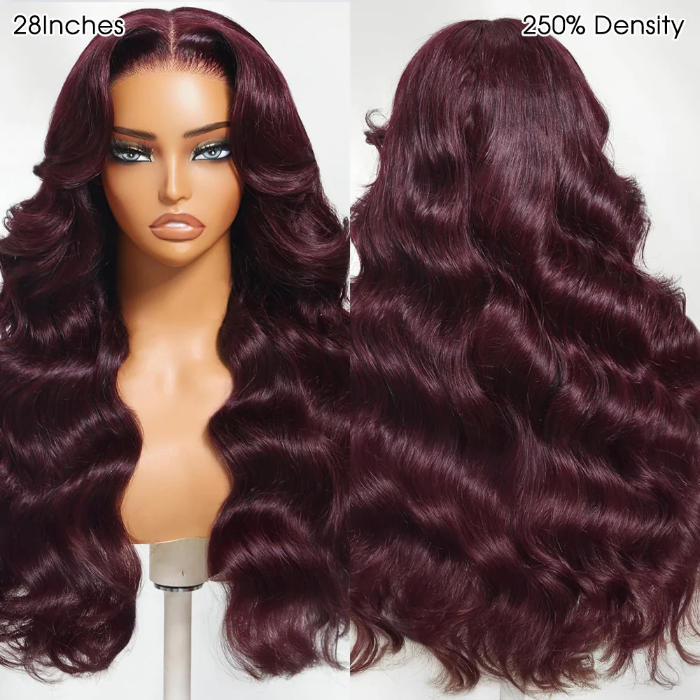 Black Cherry Curtain Bangs Body Wave Human Hair 8x5 Pre Cut Lace Glueless HD Lace Wigs 180% Density - Image 5