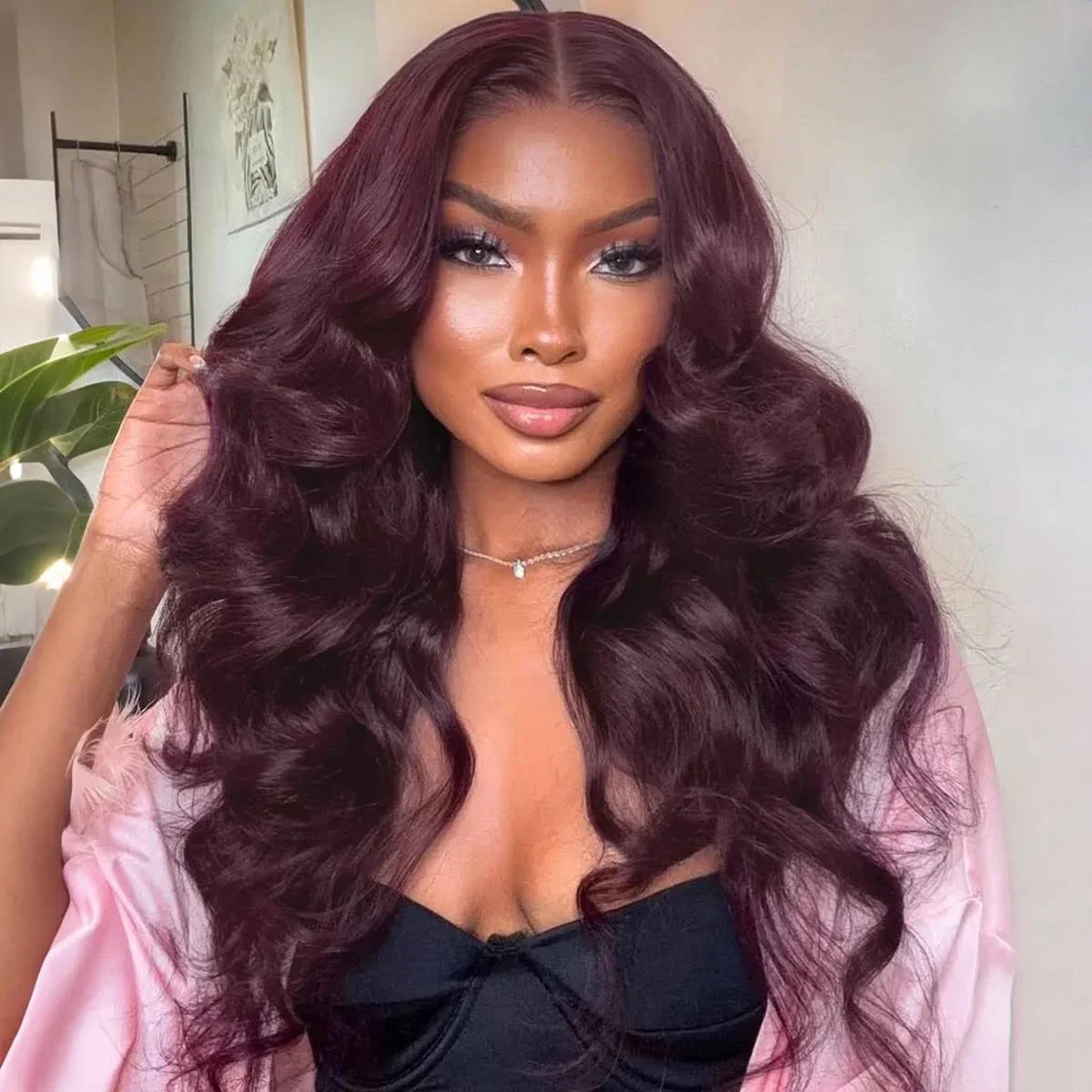 Pre-everything Glueless Black Cherry Dark Purple Sugar Plum 13x6 HD Lace Front Body Wave Human Hair Wig - Image 3