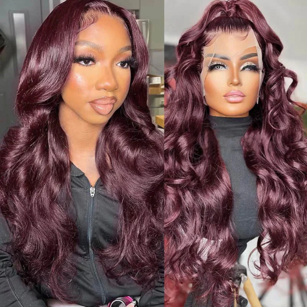 Pre-everything Glueless Black Cherry Dark Purple Sugar Plum 13x6 HD Lace Front Body Wave Human Hair Wig - Image 5