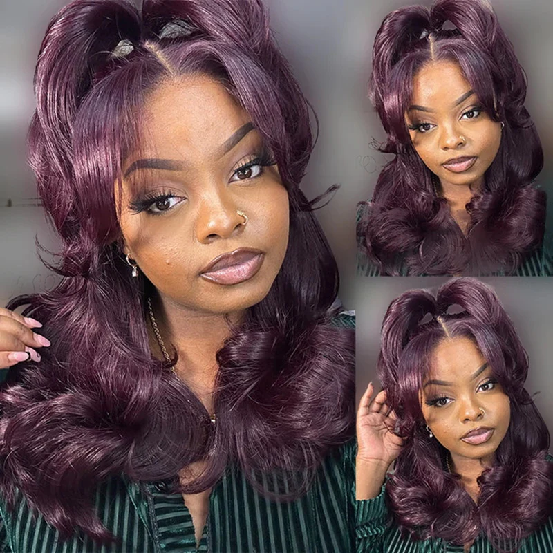 Pre-everything Glueless Black Cherry Dark Purple Sugar Plum 13x6 HD Lace Front Body Wave Human Hair Wig - Image 6