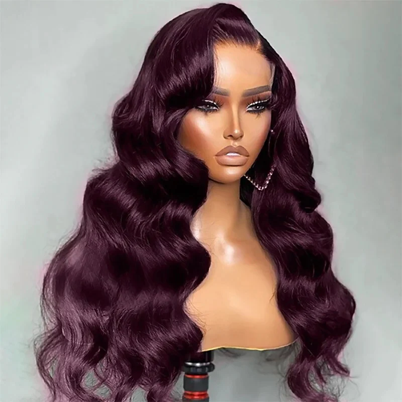 Pre-everything Glueless Black Cherry Dark Purple Sugar Plum 13x6 HD Lace Front Body Wave Human Hair Wig - Image 7