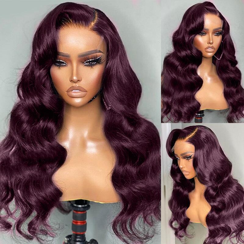 Pre-everything Glueless Black Cherry Dark Purple Sugar Plum 13x6 HD Lace Front Body Wave Human Hair Wig - Image 8