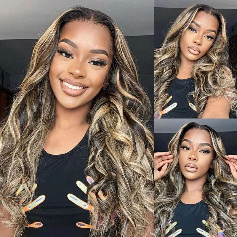 Pull & Go Glueless Wig Balayage Highlight M1B/27 13×6 Lace Human Hair Wig Pre-Bleached Knots - Image 3