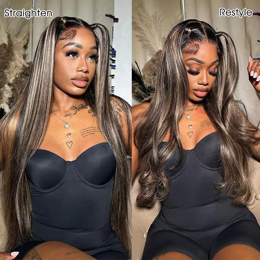 Pull & Go Glueless Wig Balayage Highlight M1B/27 13×6 Lace Human Hair Wig Pre-Bleached Knots - Image 6