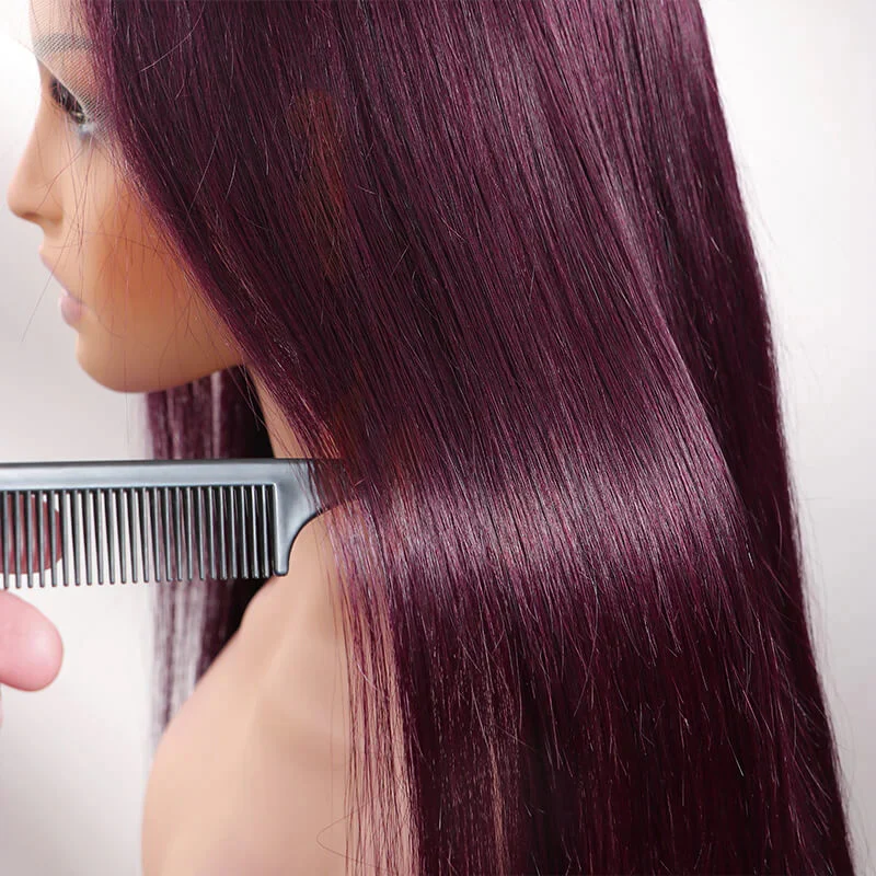 Black Cherry Dark Purple Sugar Plum  Straight 13x6 HD Lace Front Wigs Human Hair Wigs - Image 9