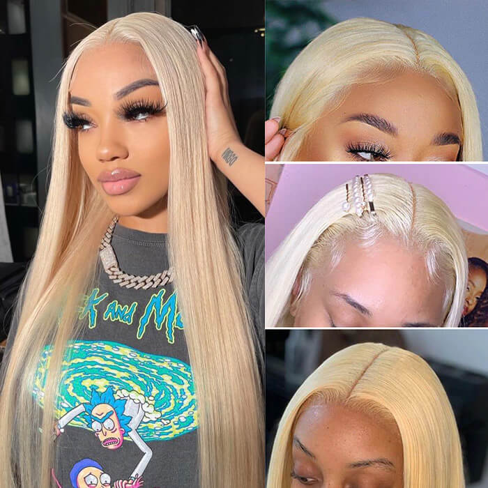 Blonde 613 Color 13x4 Invisible HD Lace Frontal Wig Straight & Body Wave Wigs For Sale - Image 4