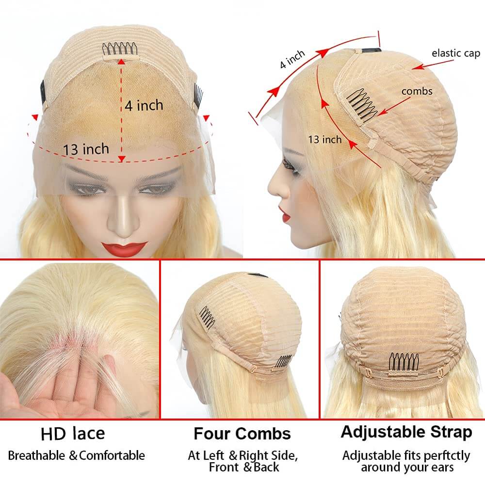 Blonde 613 Color 13x4 Invisible HD Lace Frontal Wig Straight & Body Wave Wigs For Sale - Image 9