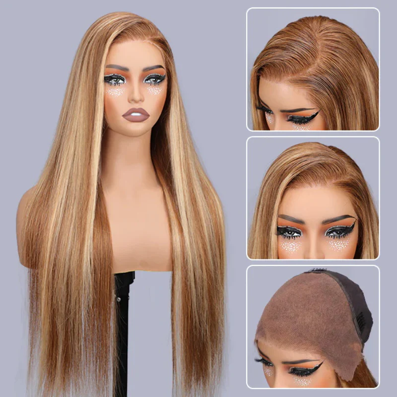 Honey Blonde Highlight Straight Glueless Lace Front Human Hair Wig - Image 3