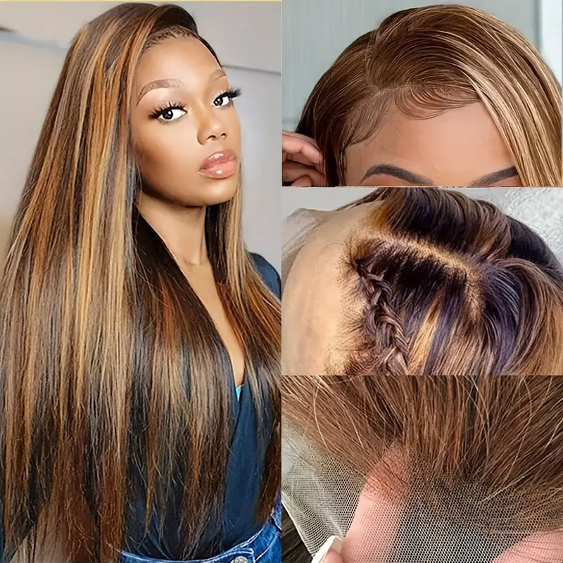Honey Blonde Highlight Straight Glueless Lace Front Human Hair Wig - Image 4
