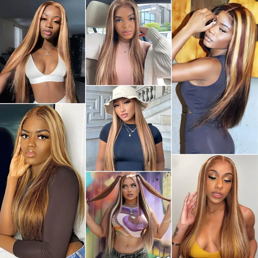Honey Blonde Highlight Straight Glueless Lace Front Human Hair Wig - Image 5
