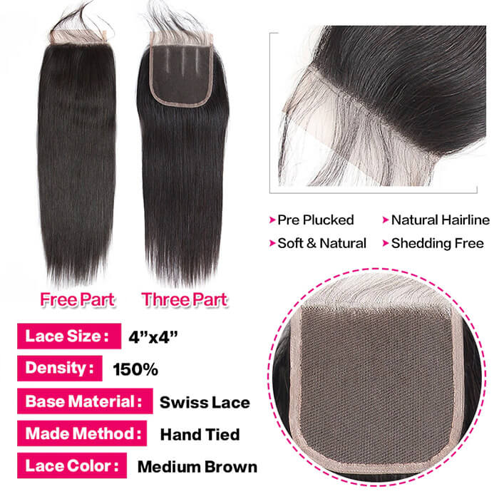 Bone Straight Virgin Hair 3 Bundles with 4x4 Transparent Lace Closure Pre Plucked - Image 4