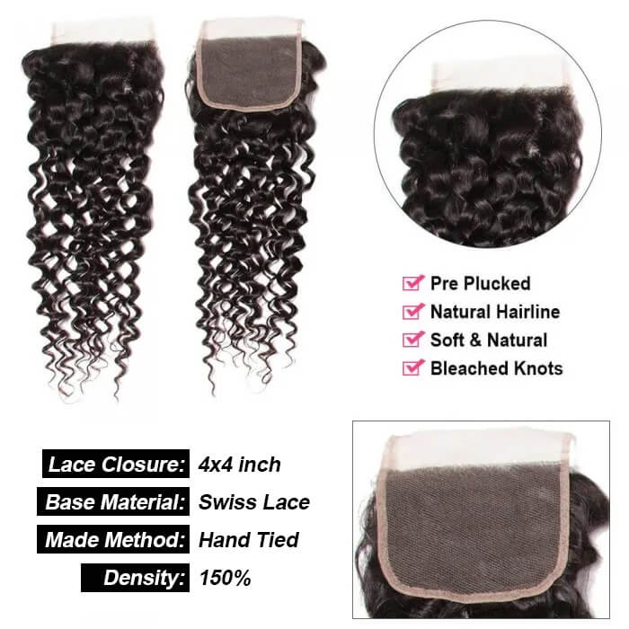 Brazilian Virgin Curly Hair 3 Bundles With 4*4 Lace Closure, Unprocessed Human Hair Extension - Image 6