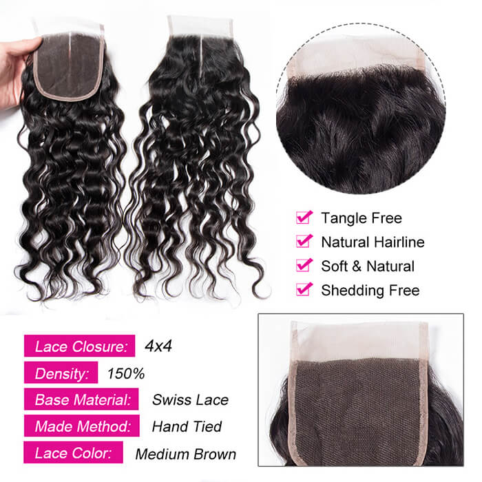 Brazilian Water Wave Human Hair 3/4 Bundles with 4x4 Swiss Lace Closure - Image 9