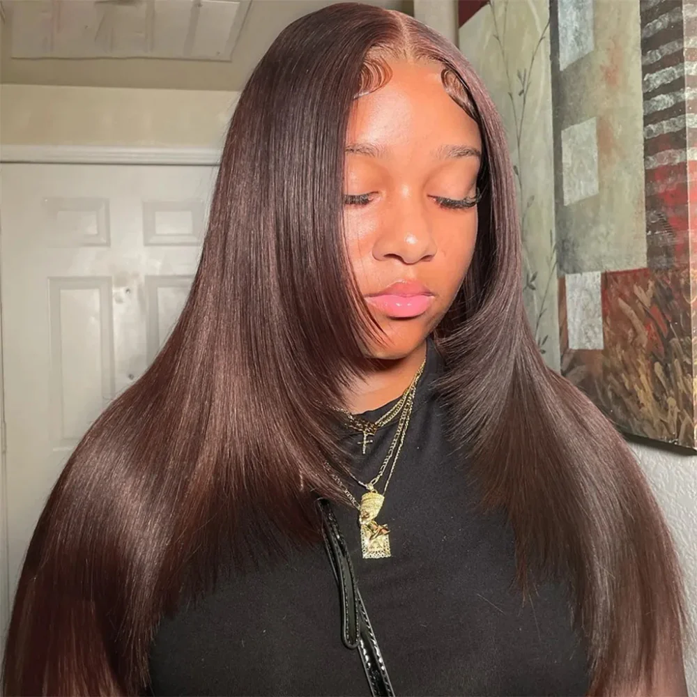 Pizazz Hair Layered Cut #4 Dark Brown Straight 8X5 Glueless With Pre-plucked Hairline Human Hair Wigs - Image 6