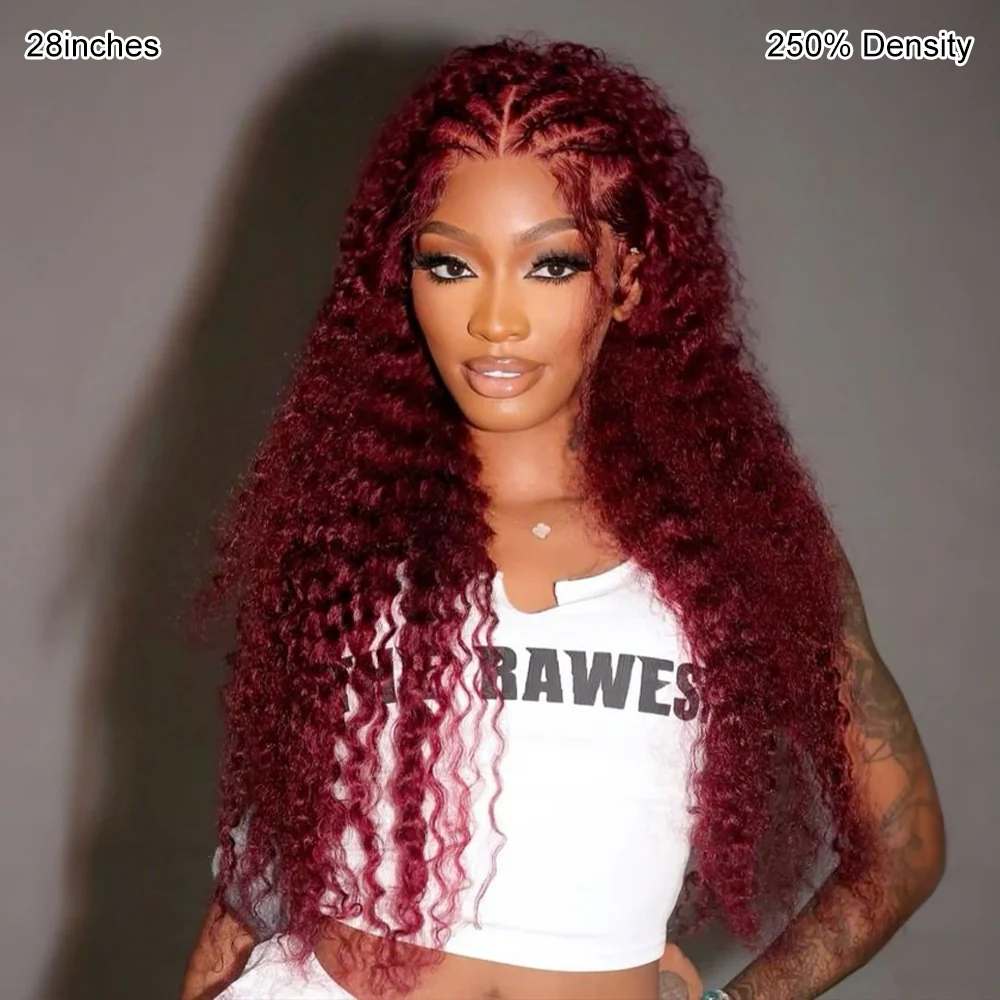 Pizazz 99J Burgundy Deep Wave 13x6 HD Lace Front Wigs Human Hair 12A Pre Plucked Hairline with Baby Hair Natural Looking - Image 3