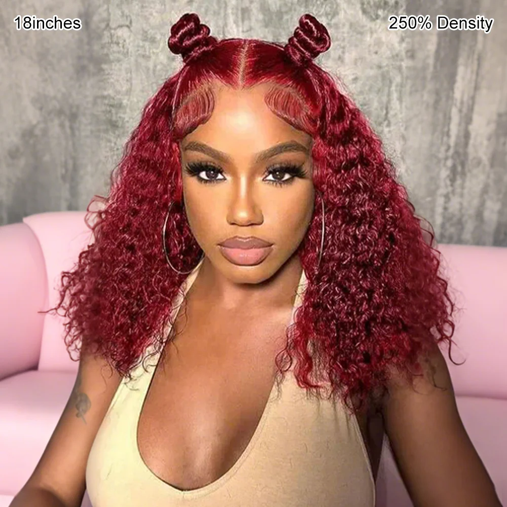 Pizazz 99J Burgundy Deep Wave 13x6 HD Lace Front Wigs Human Hair 12A Pre Plucked Hairline with Baby Hair Natural Looking - Image 4